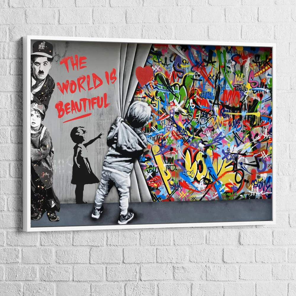 

Abstract Watercolor Comedy Master With Kid Banksy Posters And Prints Graffiti Curtain Street Art Canvas Wall Painting Decoration