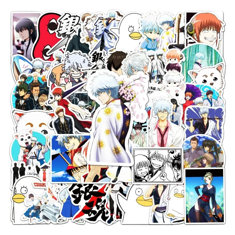 50pcs Anime Gintama Sakata Gintoki Waterproof Stickers Manga Cartoon Kagura Shimura Drawing Grafitti Doodle Decorations