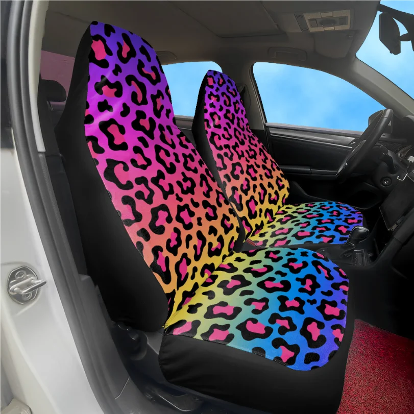 

Colorful Gradient Leopard Print Universal Car Front Seat Cover Suitable For All Seasons