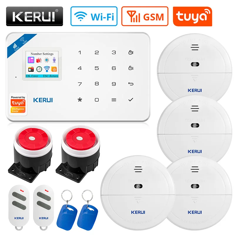 KERUI W181 Tuya Home Security Alarm System  Smoke Fire Detectors GSM WIFI Connection Security Alarm Siren System Screen Wireless