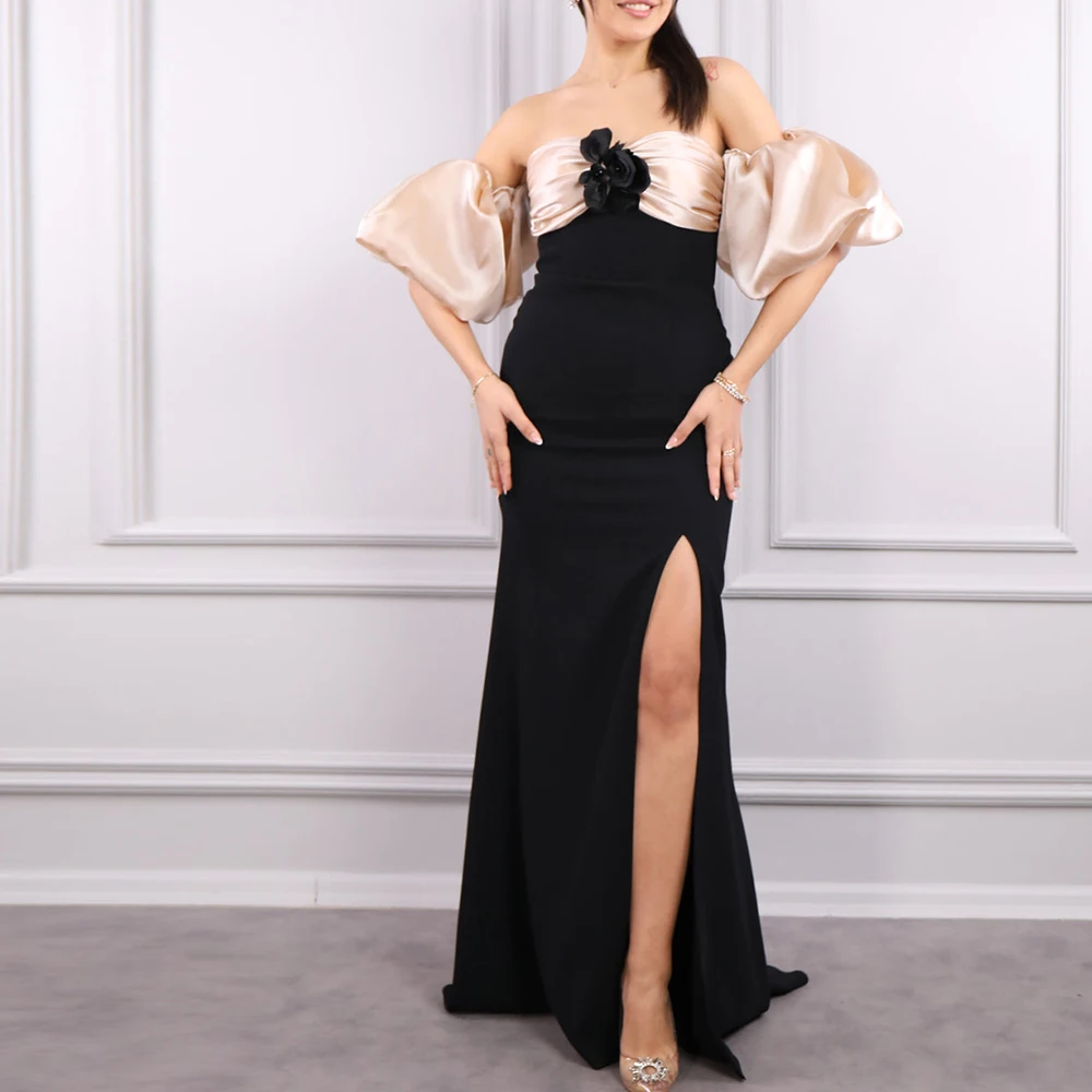 Classic Celebrity Dress Floor Length Straight Satin Short Sleeves Floor Length Pleats Sweep Train Beading Flowers Party Gowns