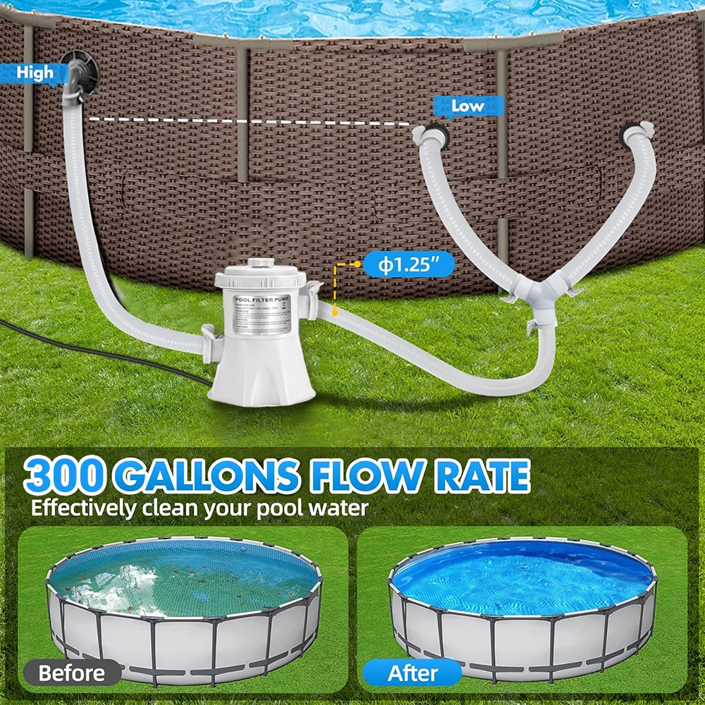 

Pool Filter Pump 330 GPH Paddling Pool Electric Water Pump With 2 Pool Filter Cartridge Pool Pumps Ground Small Pool Filter Pump