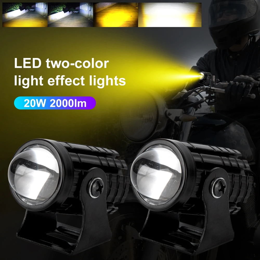 Mini LED Motorcycle Spotlights Waterproof Universal Yellow White Two-Color Small Steel Gun Motorcycle Headlight LED Lamp 9-85V