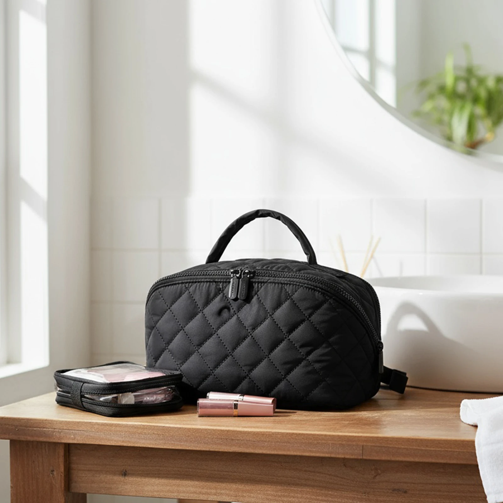 

Хлопковая дорожная косметичка с 5 отделениями, органайзер для туалетных принадлежностей для женщин, для косметики, аксессуаров и кистей