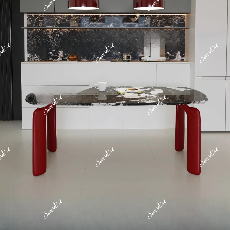 Imported natural luxury stone dining table, Italian light luxury minimalist marble, red table