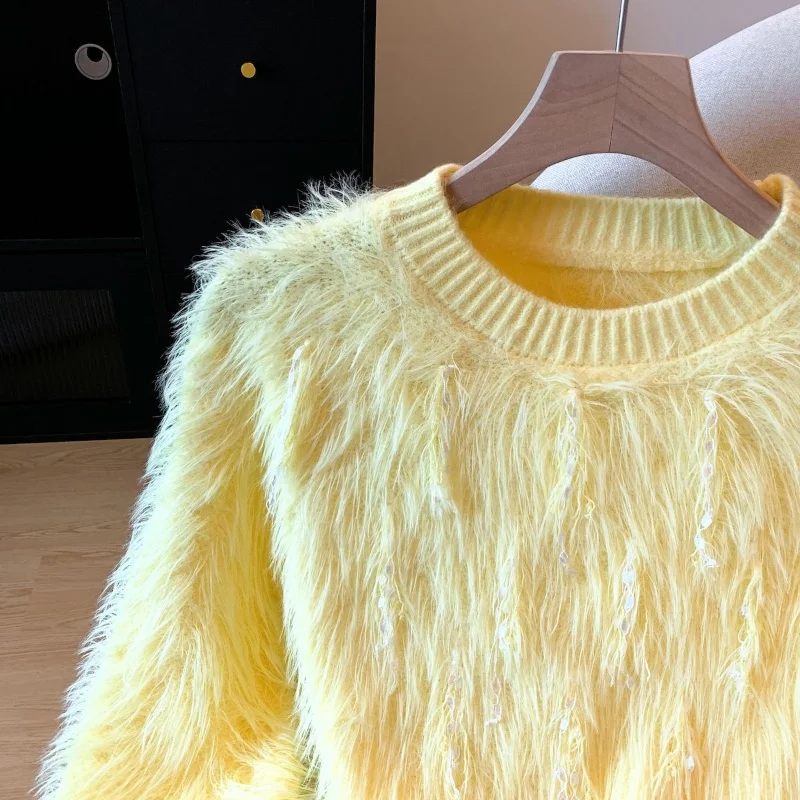 High Quality Soft Mohair Sweater Pullover For Women's Fashion Autumn Winter Long Sleeve Vintage tassel Casual Knitwear Tops