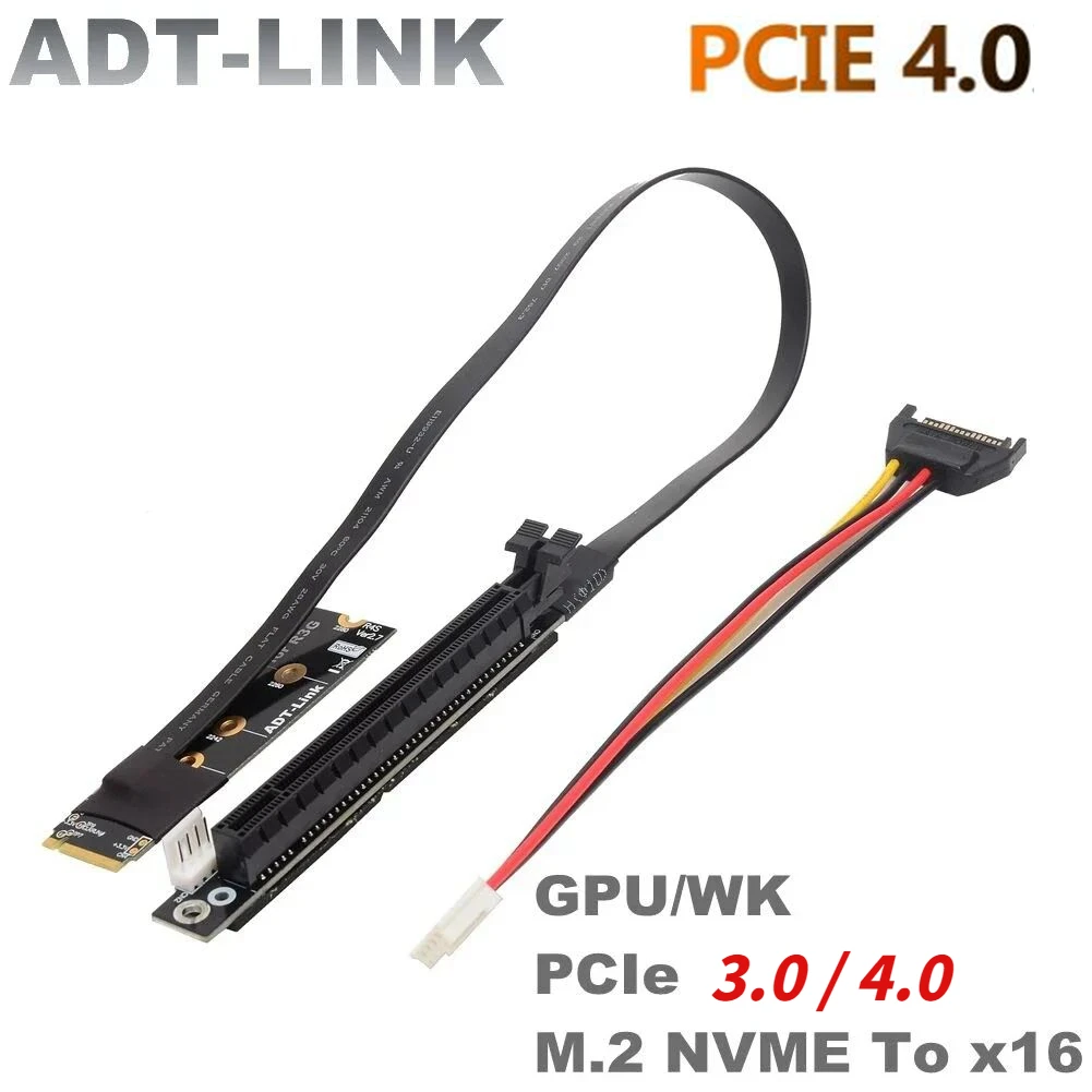 

ADT-Link M.2 NVMe to PCI-E 4.0 x16 Extender Gen 4/3 Riser Adapter Jumper Mining Cable GTX RTX Graphics Video Card NVIDIA AMD GPU