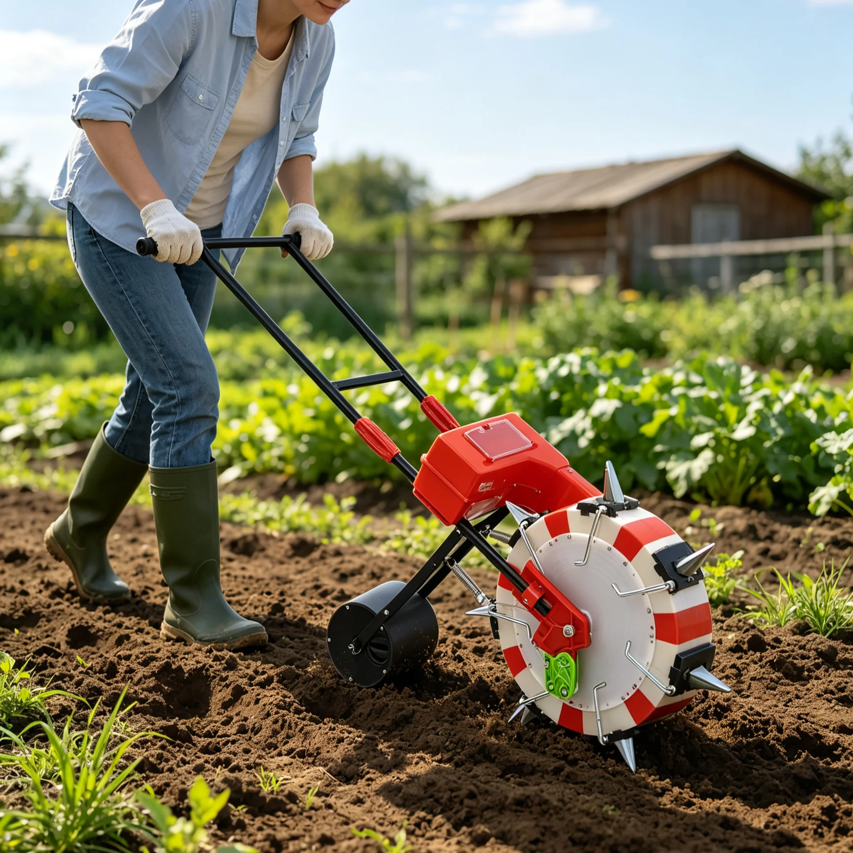 Manual Garden Seeder Hand Push Seed Spreader Ground Mounted Sowing Machine with 7 Nozzles for Field Seed Planting