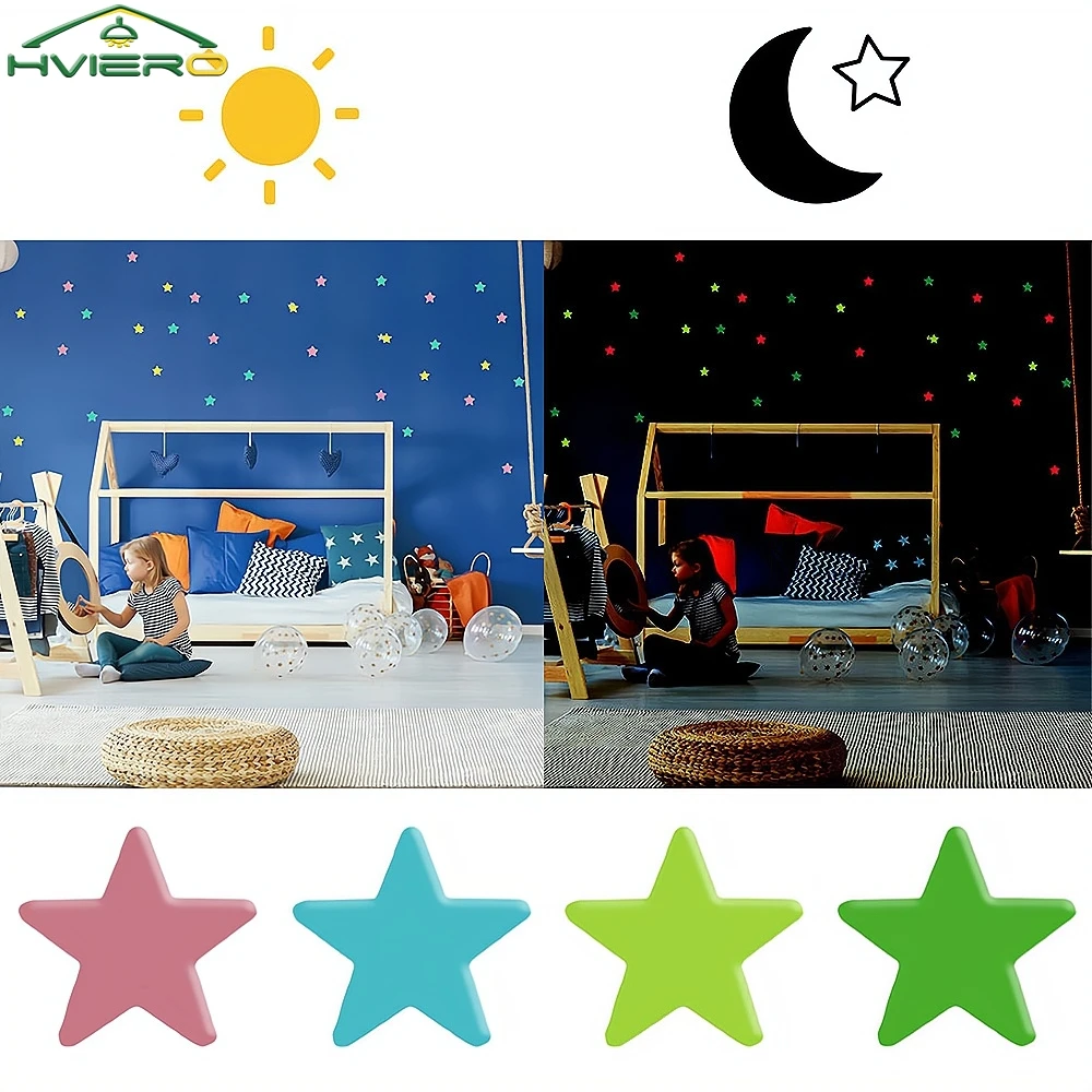 50Pcs 3cm Stars Glow In Dark Luminous Fluorescent Wall Stickers For Kids Baby Room Bedroom Ceiling Home Holiday Party Decoration