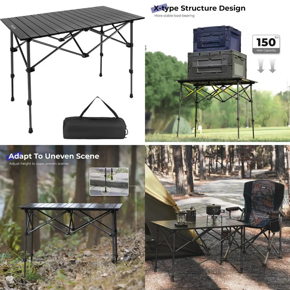 

Кемпинговый стол, складной портативный походный алюминиевый складной легкий свернутый стол с регулируемой высотой и сумкой для переноски в помещении и на открытом воздухе f