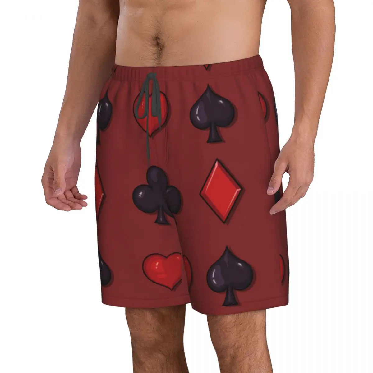 Quick Dry Swimwear Beach Board Short For Man Playing Card Suits Geometric Swimming Trunk