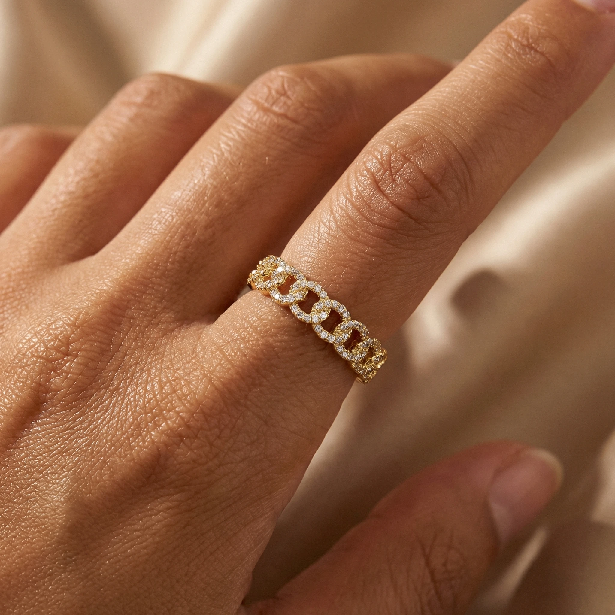 Y2K Luxus Zirkon Kettenglied Offene Ringe für Frauen Trendiger Zarter Goldfarben Verstellbarer Paarring Accessoires Party Schmuck Geschenk – Detail 4