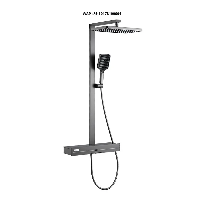 Thermostatic Shower Head Set Hotel Bathroom Atmosphere Light Three-level Pressure-increasing Shower Set Grey Complete Set