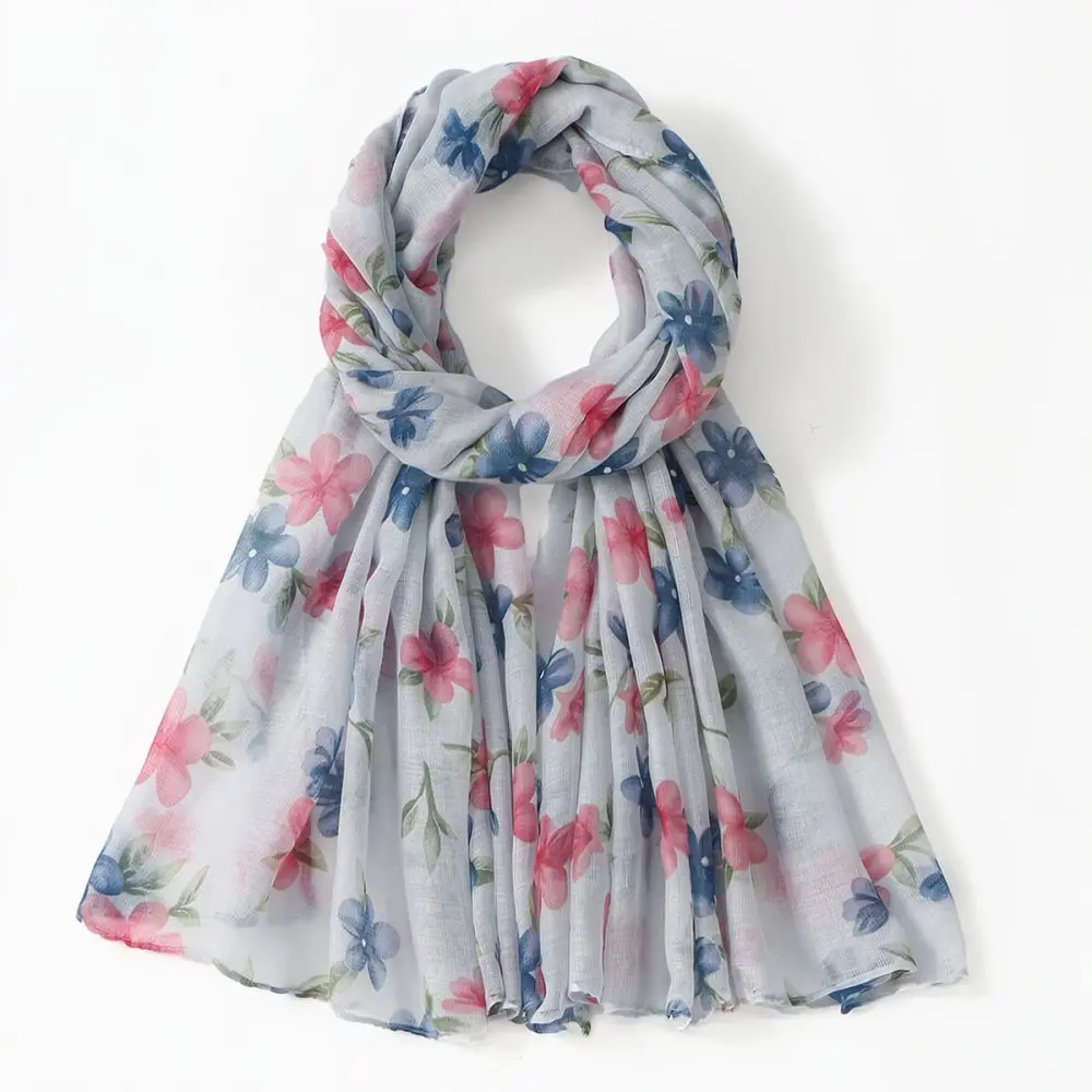 Fashion Floral Voile Scarf Women Sunscreen Shawl Soft Breathable Beach Wrap Travel Accessories Long Elegant Neck Scarves