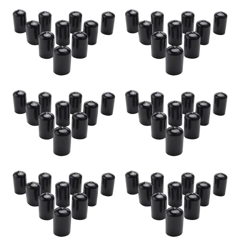 60Pcs Rubber End Caps 16Mm ID PVC Round Tube Bolt Cap Cover Screw Thread Protectors Black