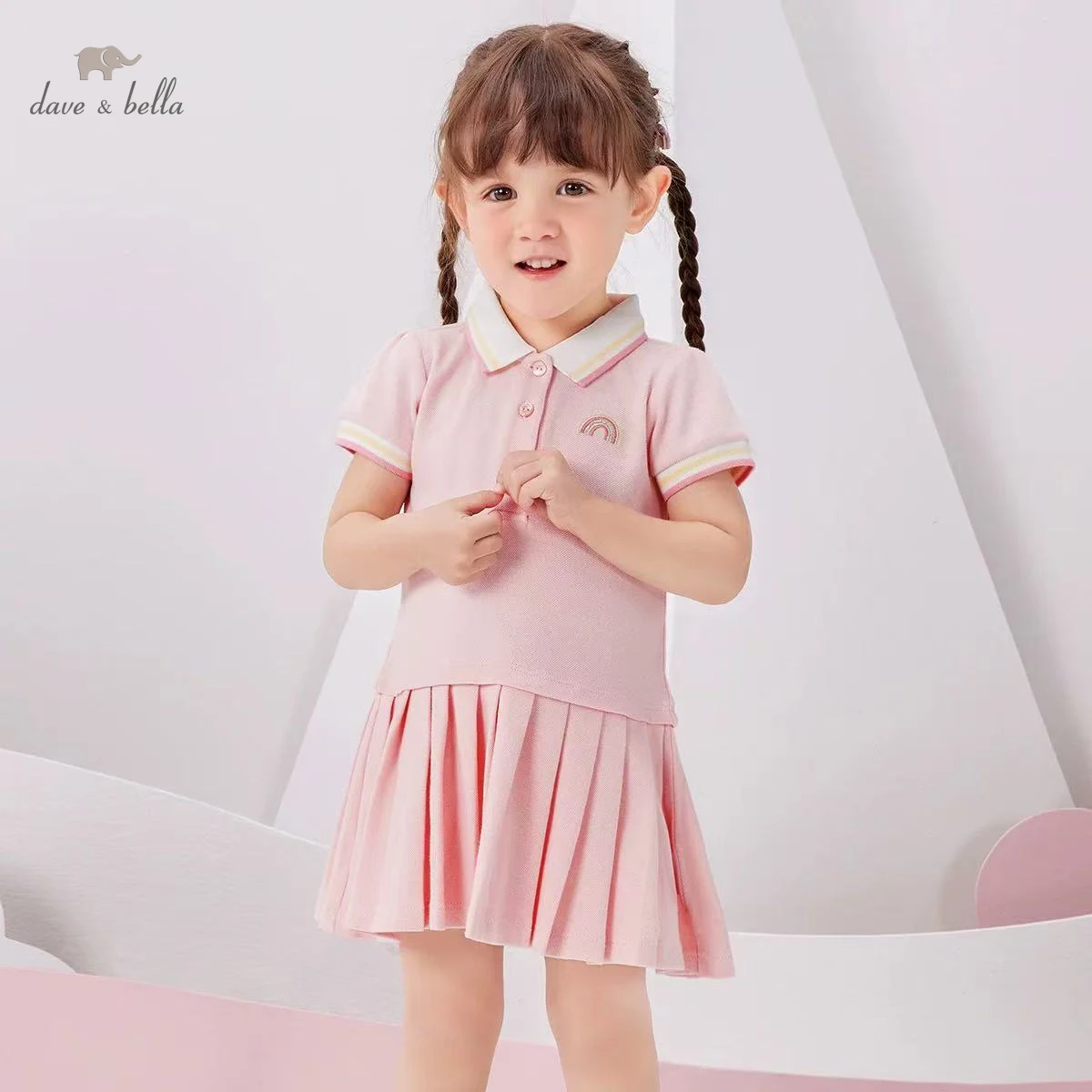 Dave Bella Polo Princess Dress for Girls Summer Knit Cotton Dress Children Cartoon Birthday Party Clothes Casual