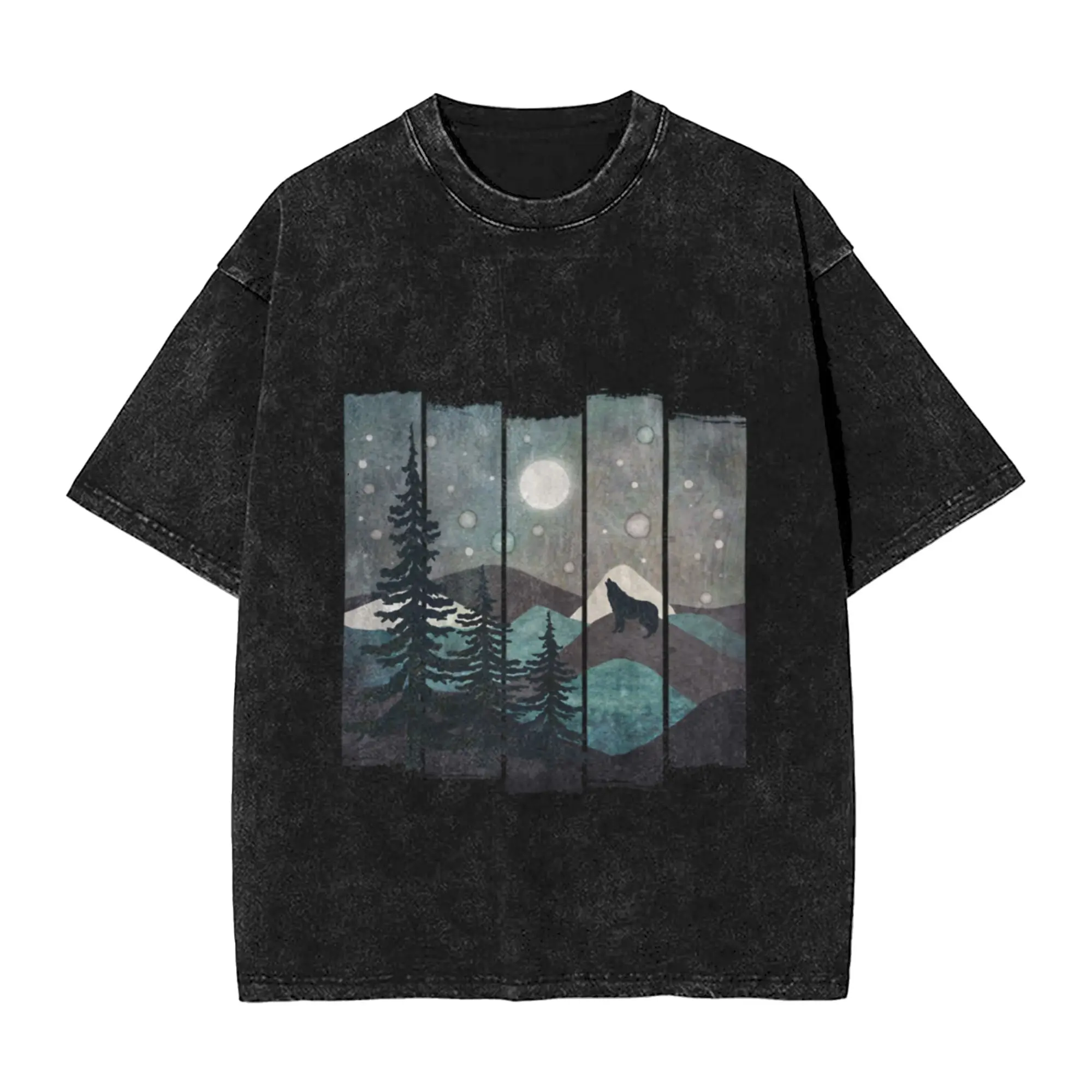A FullMoon Starry Night Classic Stylish A Vintage Oversized Cotton T-Shirts