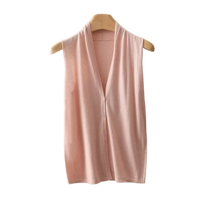 2025 French Style Tencel Wool blend Vest Women's knitting Hidden Buckle Decoration V-Neck Cardigan High quality Fashion Tops