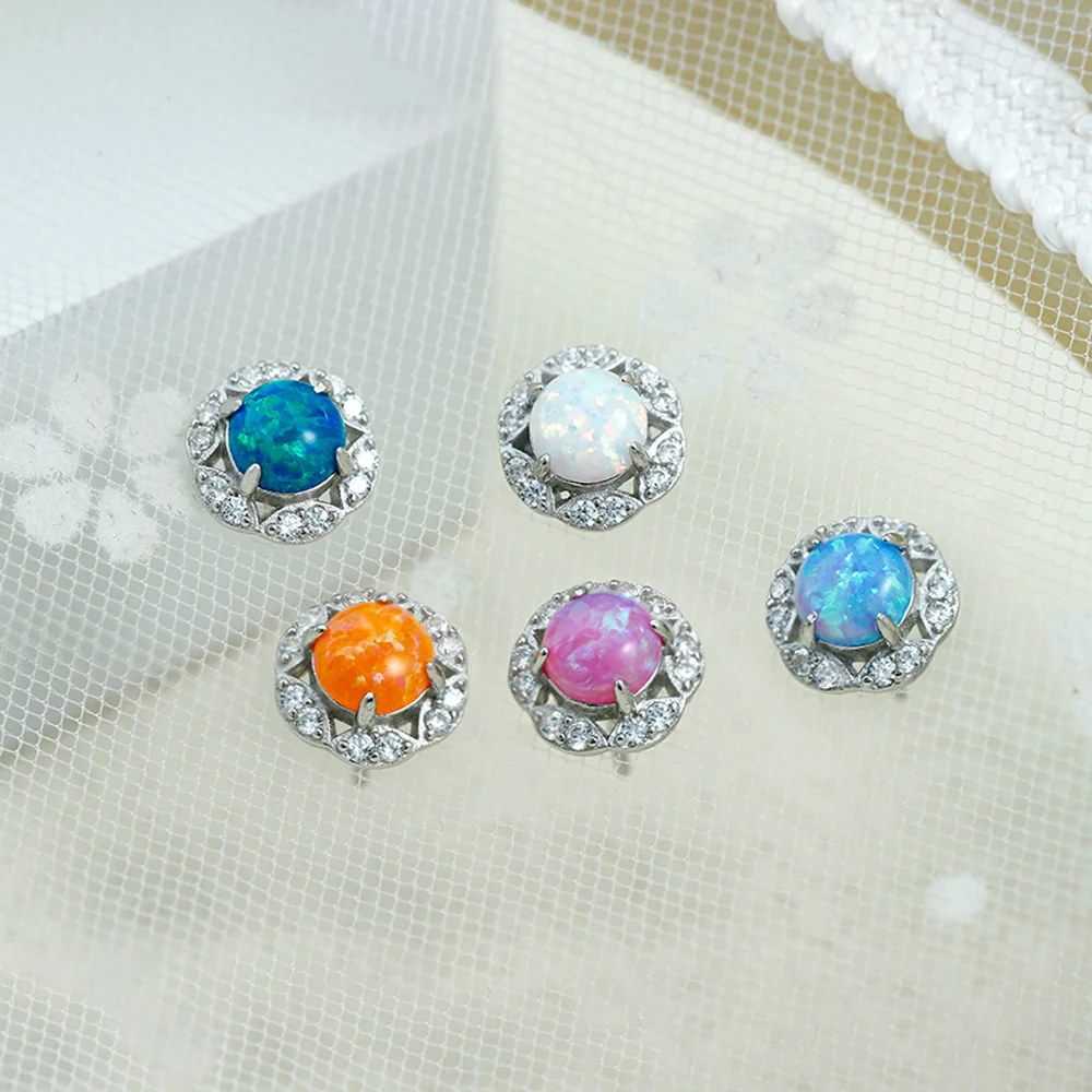 

Sterling Silver Marquise Halo Stud Earrings for Women Fire Opal Earring Studs with Round Cut Diamond