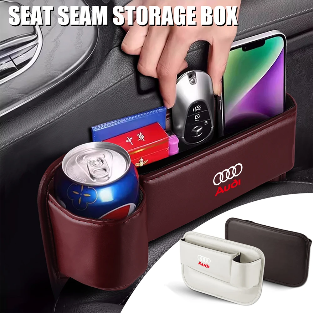  Car Seat Gap Organizer Storage Box With Water Cup Holder For Audi A3 A4 A6 B8 Q5 S5 Sline B6 S3 S6 A1 A2 A7 A8 8P C5 C6 C7 Q1