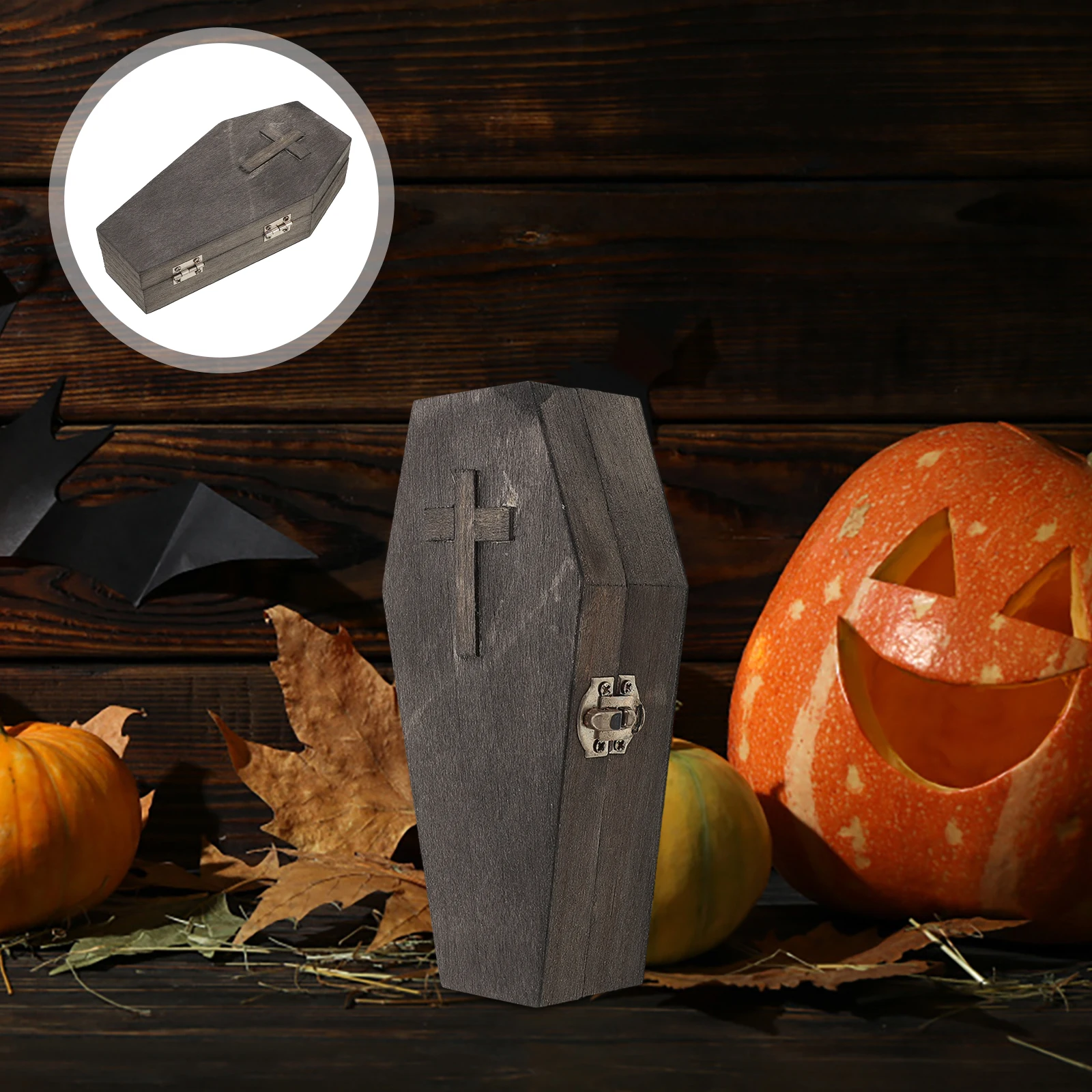 

2pcs Halloween Wooden Coffin Shaped Jewelry Box Coffin Candy Present Box For Halloween Party DIY Party Candy Gift Box Accessory