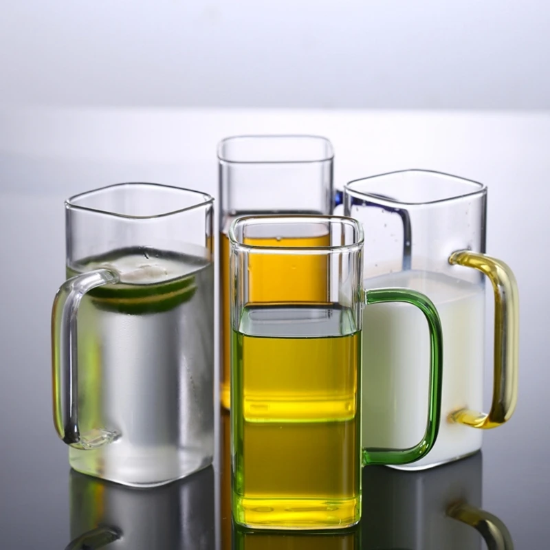 Elegant Square Glass Cup, Beer Mugs, Reusable Water Tumblers, Glass Material, Beverage Cups for Home and Kitchen