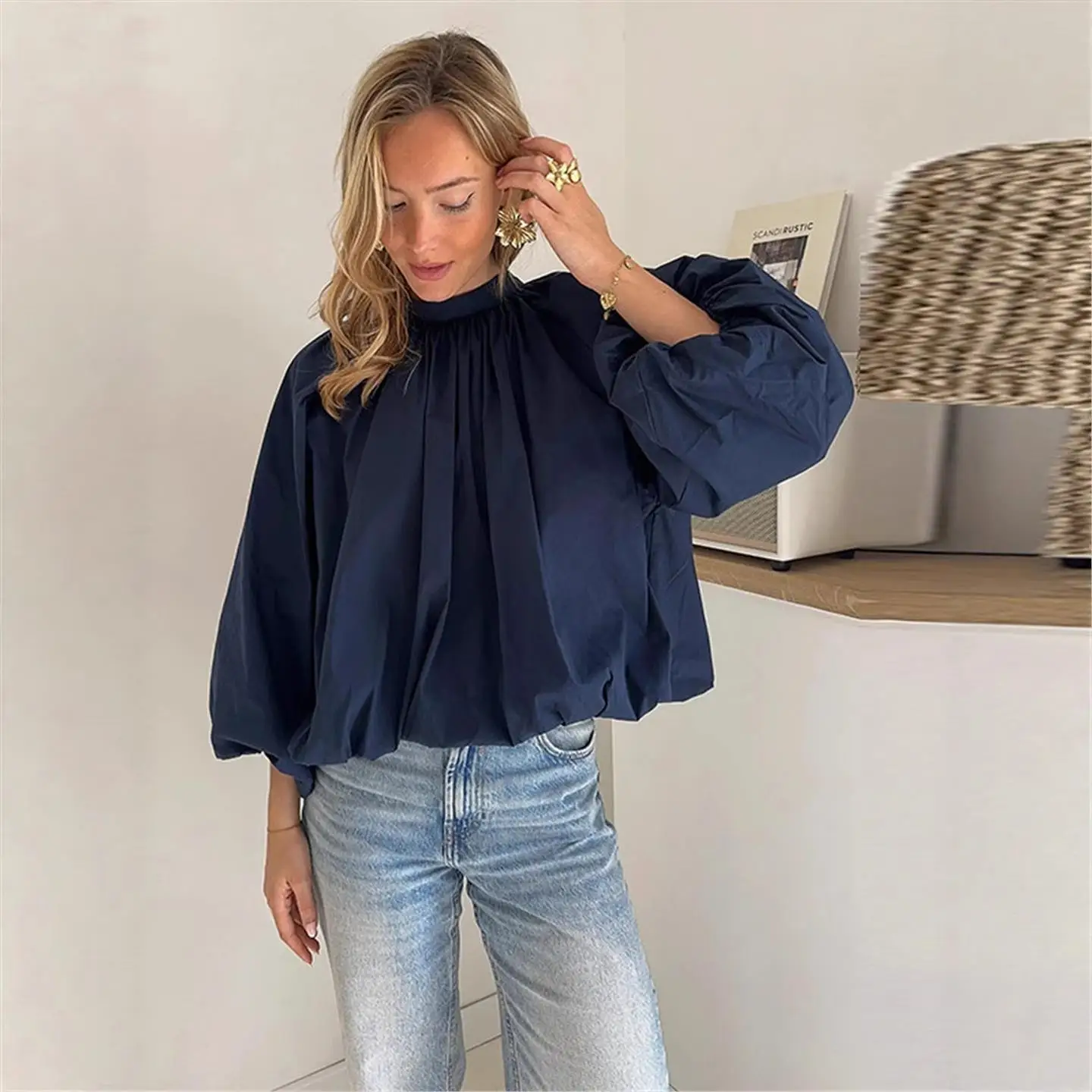 Lâche Faionable Casual Bal Knot Sle Top Nouvelle Arrivée Femmes irt Européen Sle Mince Long Sve Régulier...