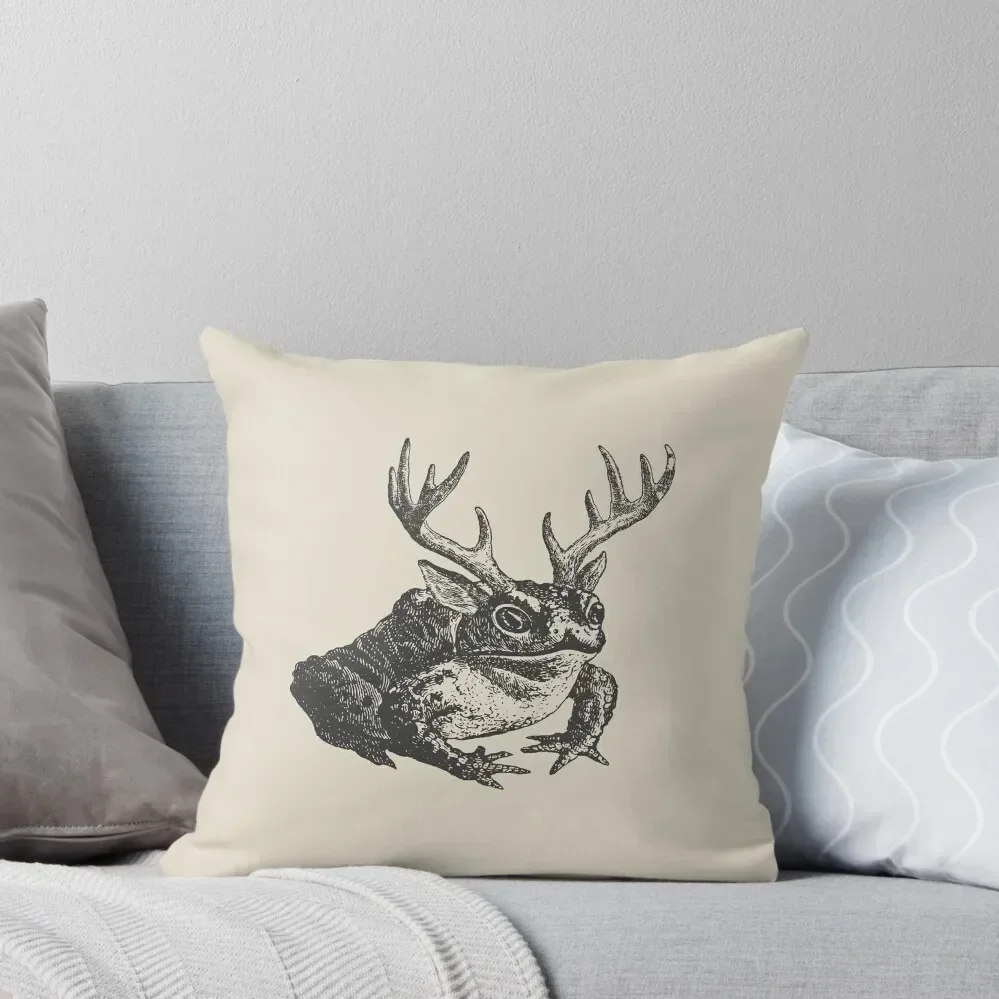 Cottagecore Frog with Antlers: Vintage Fairycore Toad with Horns and Ears Throw Pillow Throw Pillow Covers pillow