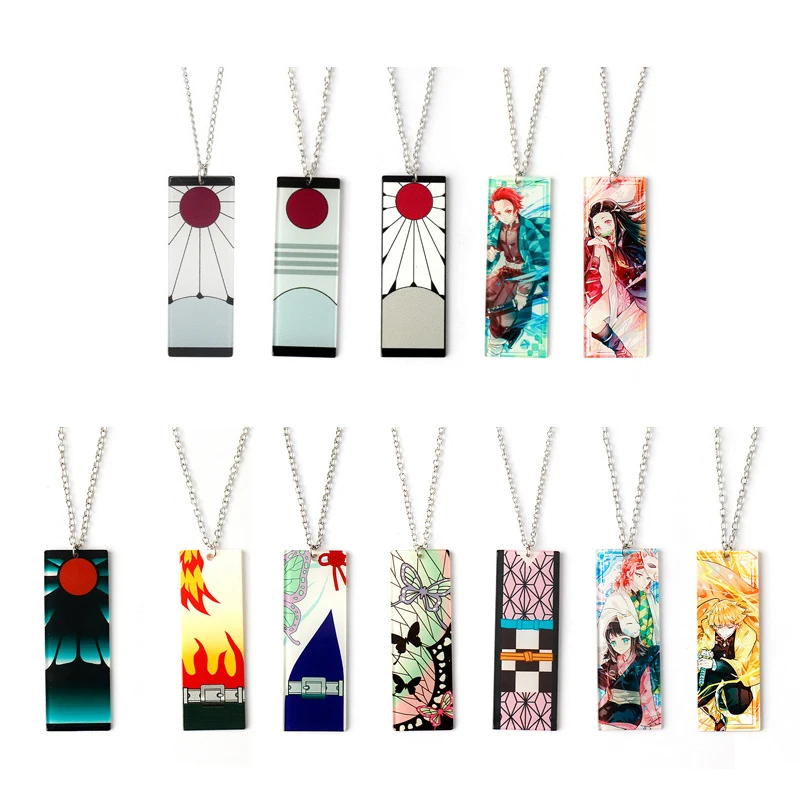 Japanese Anime Acrylic Ghost Kill Pendant Necklace Sweater Chain Cosplay Prop Earrings Accessories Gift for Women Girls Friends