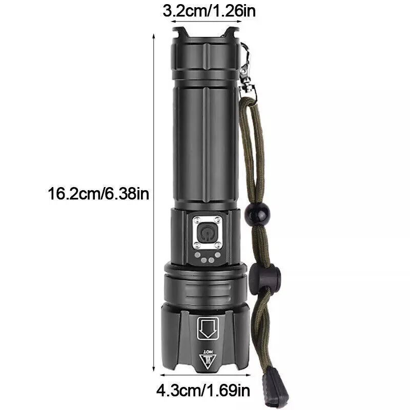 20000Lm White Laser LED Flashlight Tactical Torch Rechargeable Camping Hiking