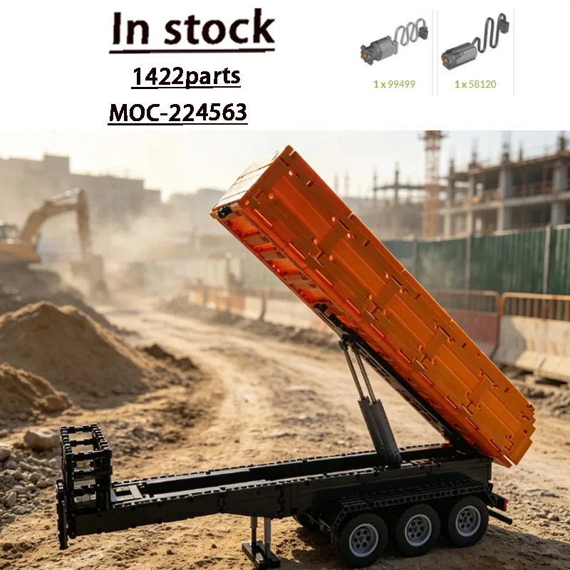 MOC-224563 Construction Site Heavy-Duty Three-Axle Transport Trailer Building Block Model 1422 Parts New Year Christmas Toy Gift