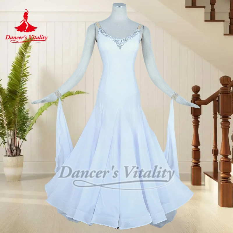 볼룸 댄스 민소매 백리스 공연 드레스 맞춤형 성인용 탱고 왈츠 폭스트롯 퀵스텝 슬링 의상 댄서의 활력