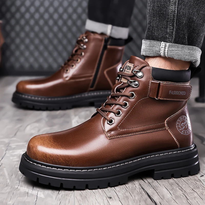 Top Quality Designer Vintage Leather For Men Boots Business Fashion Genuine Leather Men Boots Lace Up Outdoor Motorcycle Boots image 5