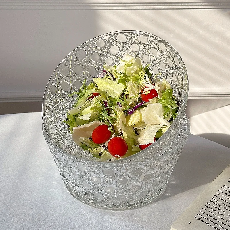 

Glass Fruit Salad Bowl Ins Style Embossed Gemstone Patterned Home Oat Dessert Breakfast Bowls Large Capacity Kitchen Supplies