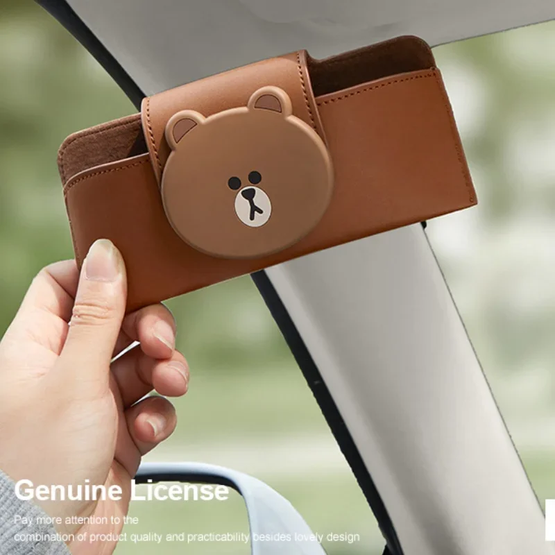 Line Friends Brown Car Sun Visor Glasses Clip Multifunctional Creative Cartoon Portable Bag Storage Sunglasses Bag Ticket Holder