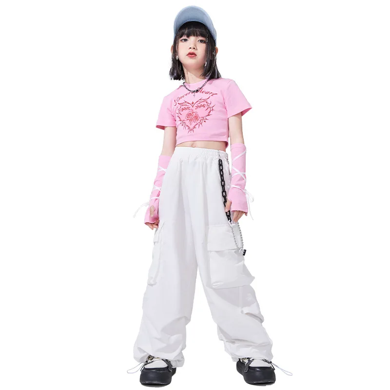 

Girls' Jazz Dance Outfit Short Sleeve Street Dance Performance Clothes Fashionable Brand Children's Wear Sporty Style Summer