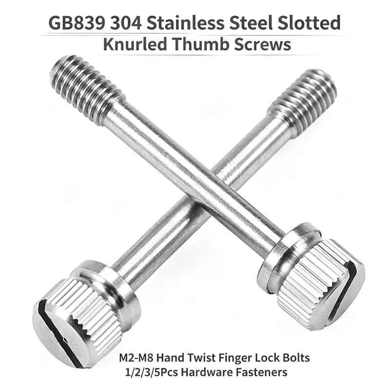 GB839 304 Stainless Steel Slotted Knurled Thumb Screws M2-M8 Hand Twist Finger Lock Bolts 1/2/3/5Pcs Hardware Fasteners