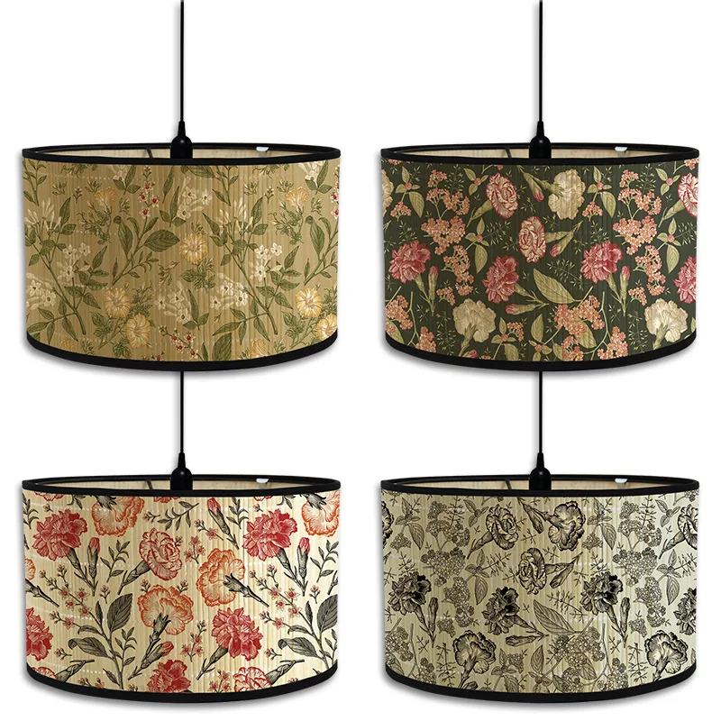 Japanese Vintage Printed Lampshade Bedroom Living Room Bamboo Decorative Chandelier Home Homestays Decor Retro Lampshade