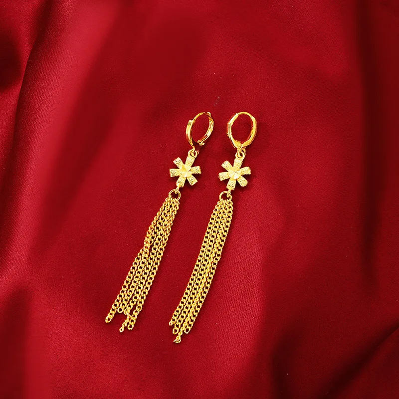 

AU999 gold earrings for women new style earrings 24K pure gold jewelry cocktail party noble goddess tassel earrings gift