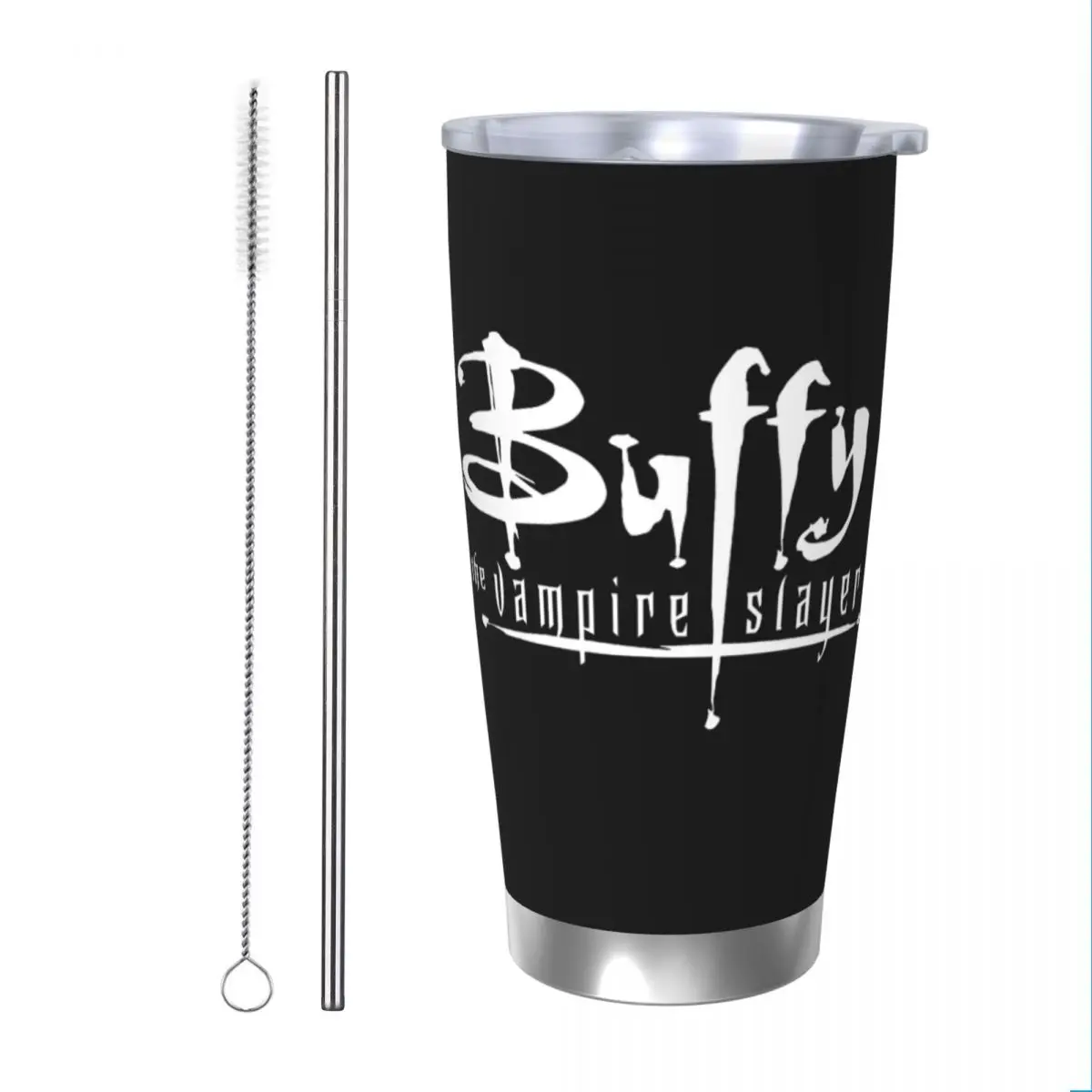 Buffy The Vampire Slayer Logo Insulated Tumbler with Straws Lid Horror Vacuum Coffee Mugs Double Wall Car Bottle Cups, 20oz