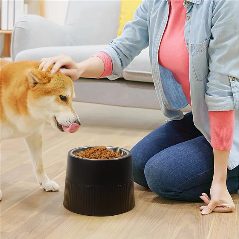 

AB11-3X Elevated Dog Bowl, Raised Dog Feeder With Removable Stainless Steel Food And Water Bowl, Non-Skid Dog Dish Black