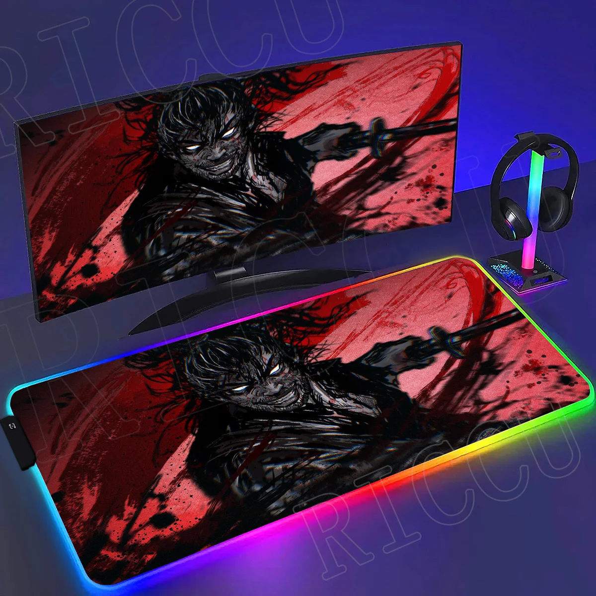 RBG Japan Samurai katana 1000X500MM Mouse Pad Vagabond Manga Keyboard Anime Gaming Accessories Game Cabinet Carpet LED Desk Mat