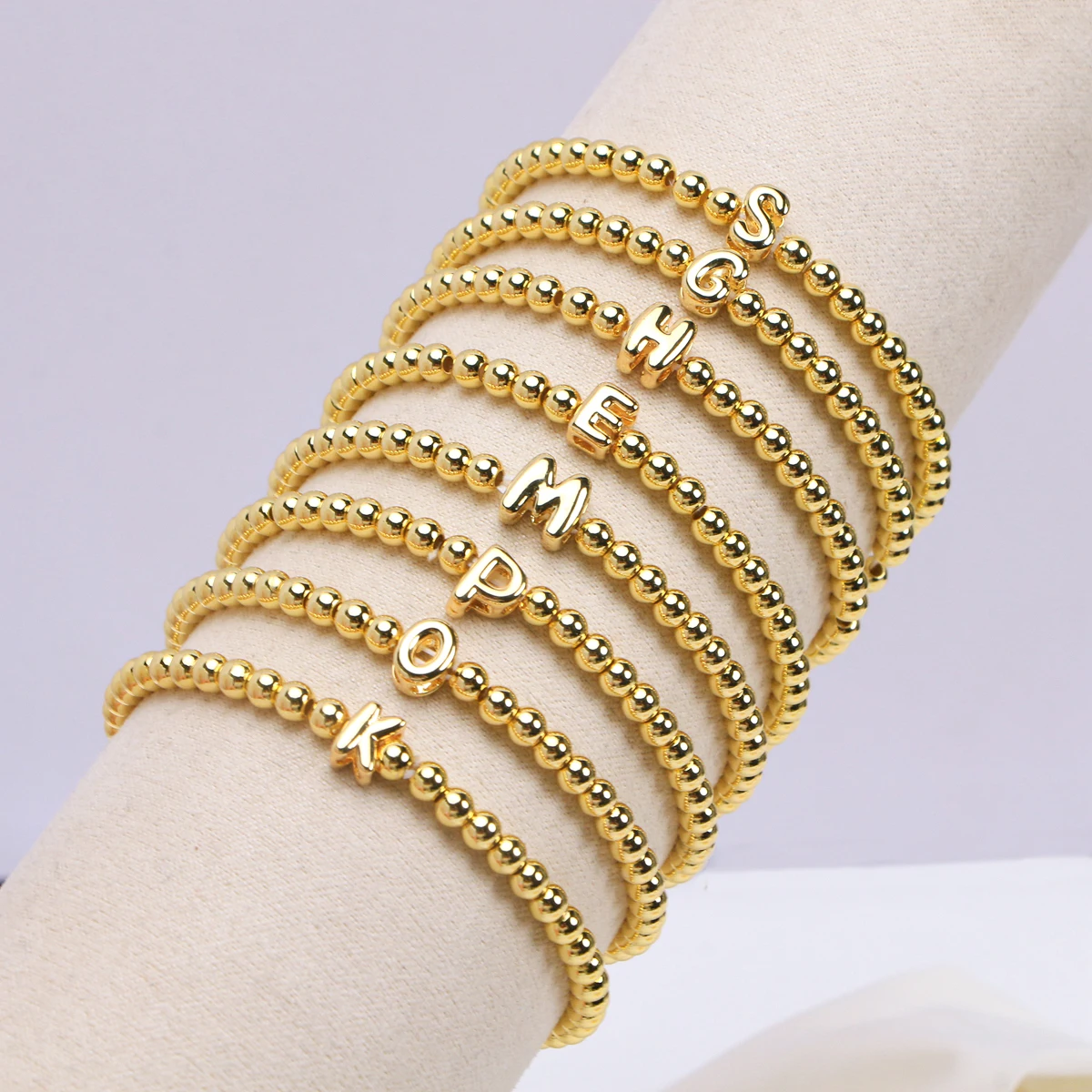 10pcs, Dainty Gold Silver Plated Balloon A-Z Letters Beaded Bracelets Bubbles Initial Charms Bracelet Stretch Women Men Jewelry