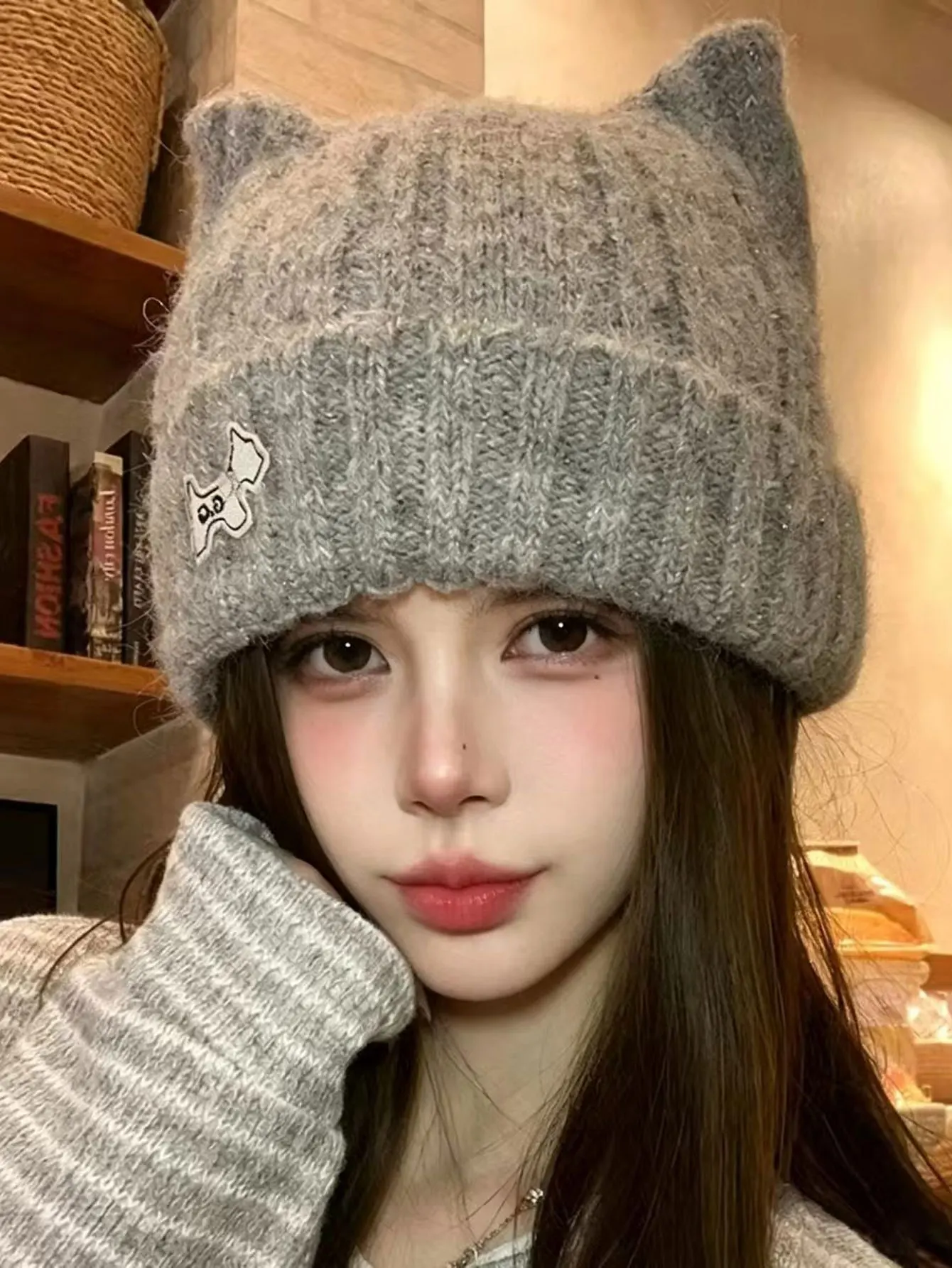 1PC  2026 New Winter-Spring Fashion Cat-Ear Knitted Large Head Wrap for Warmth, Wind Resistance and Ear Protection Yarn Hat