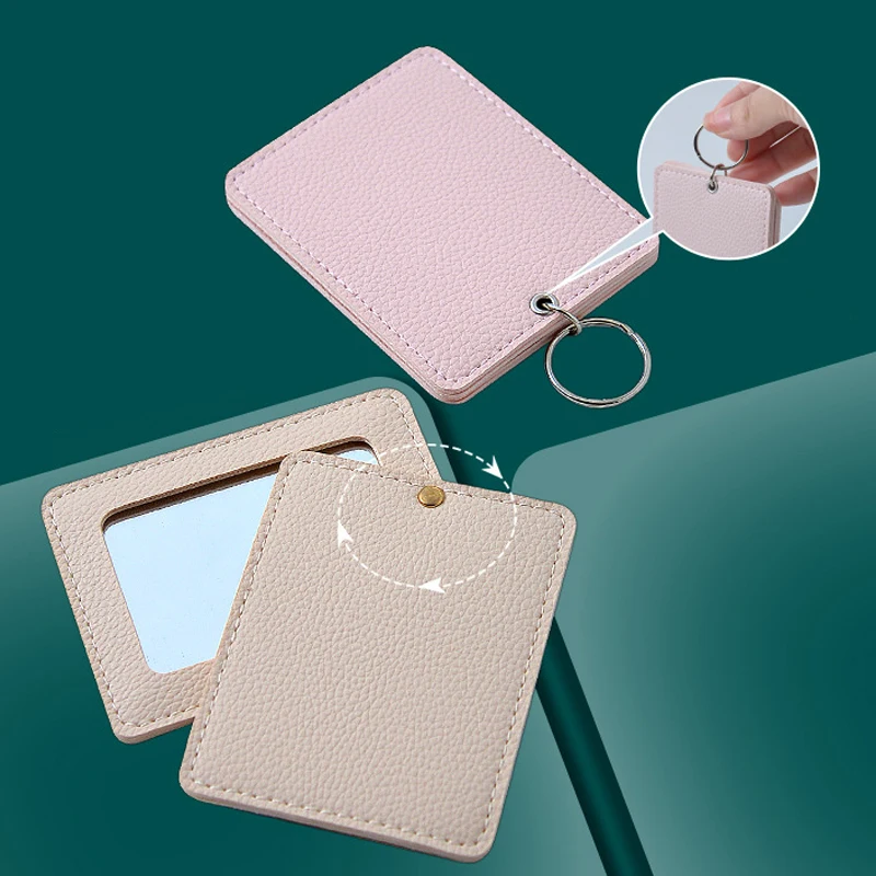 Miroirs compacts incassable en acier inoxydable, avec manchon en cuir PU, Mini miroir de maquillage Portable pour sac à main de poche de voyage