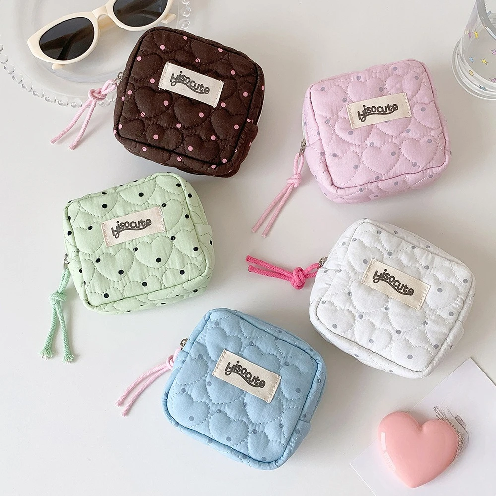 Korean Mini Square Makeup Bag Cute Fashion Portable Large-Capacity Sanitary Pad Storage Bag Travel Toiletry Bag
