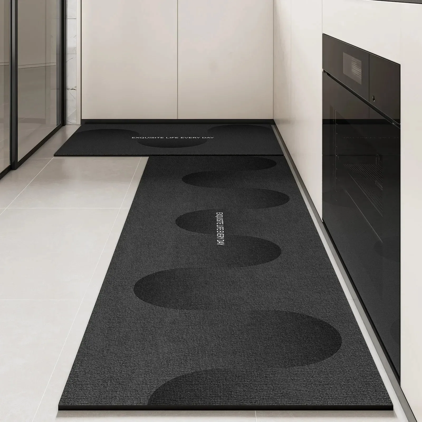 VIKAMA Waterproof Oil-proof Black Kitchen Rug PVC Non-slip Washable Long Runner Mat