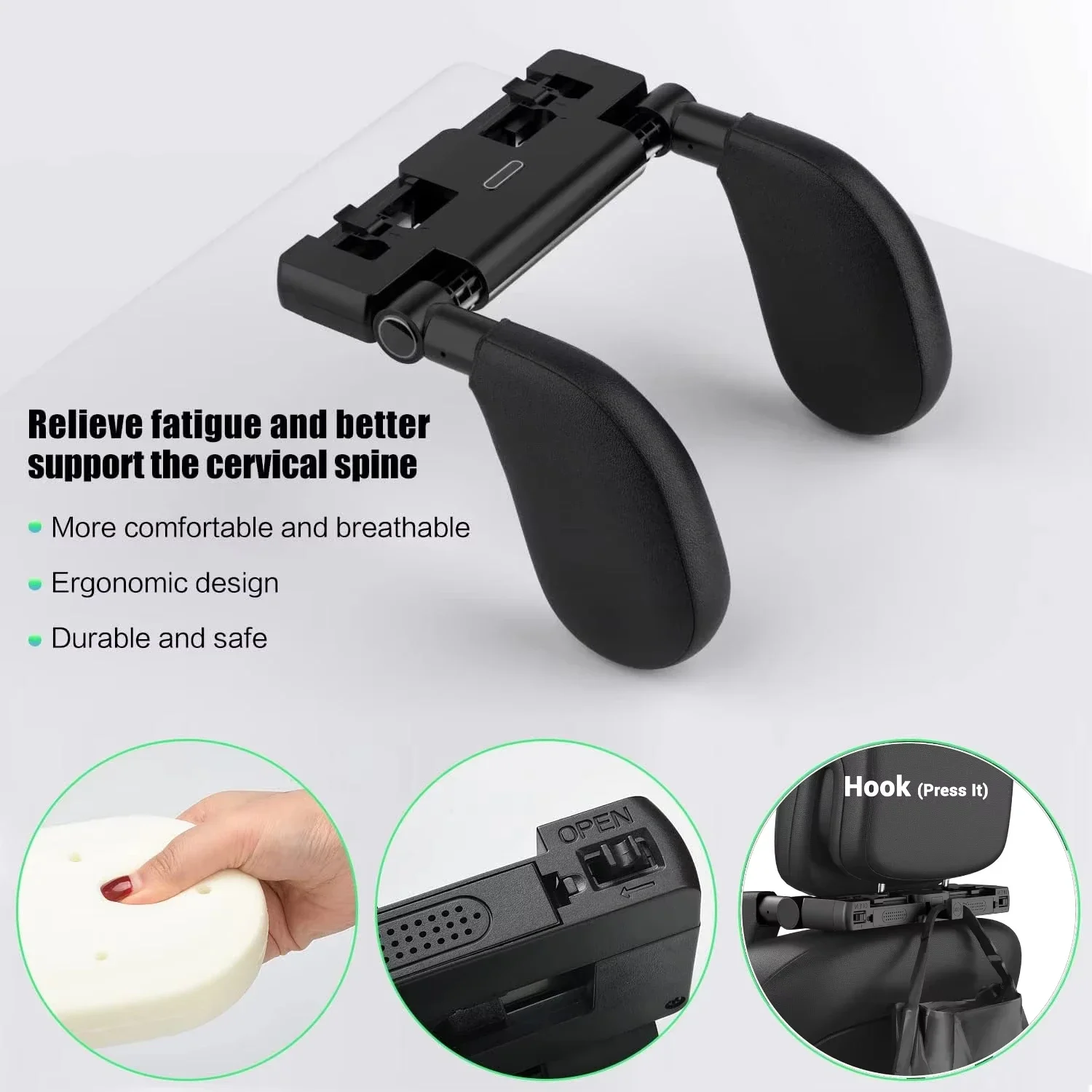 

Роскошная автомобильная подушка для поддержки шеи, вращение на 360°, регулируемая пена с эффектом памяти и боковыми подголовниками