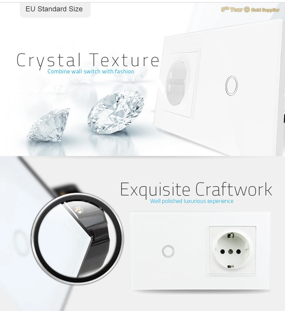 BIG SALES Touch Switch 1 Gang 1 Way Wallpad Luxury White Glass Switch On, LED Wall Light Touch Control Switch, 110~250V, VL-C301
