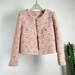 Di alta qualità di lusso Chic Vintage donna inverno autunno Tweed O collo monopetto manica lunga giacca di lana cappotto Outwear